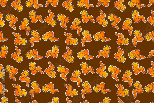 Fried chicken seamless pattern background. Fried chicken wings pattern. Cartoon fried chicken pattern background. Fast food pattern background.