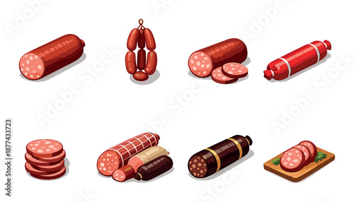 Variety of assorted sausages including salami cuts and cured delicacies on display