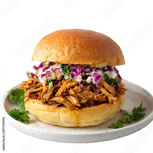 Vegan Pulled Pork Made With Jackfruit On White Plate on white background