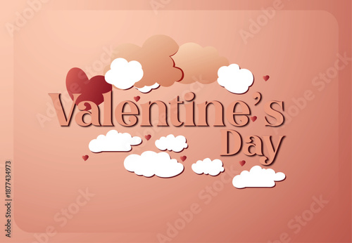 Blank frame and hearts cloud pattern on pink background with Happy valentine day.