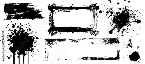 Hand painted black ink grunge brushstroke set background. creative grunge brush strokes splatter stains texture and overlay vector collection.
