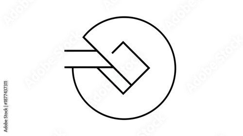 Minimalist abstract design composed of black lines on white. Circle, square, and bars are the shapes