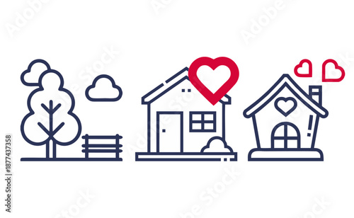 Simple House Love Heart Illustration.