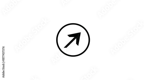A black arrow pointing diagonally upwards, enclosed within a black circular frame, on a white background