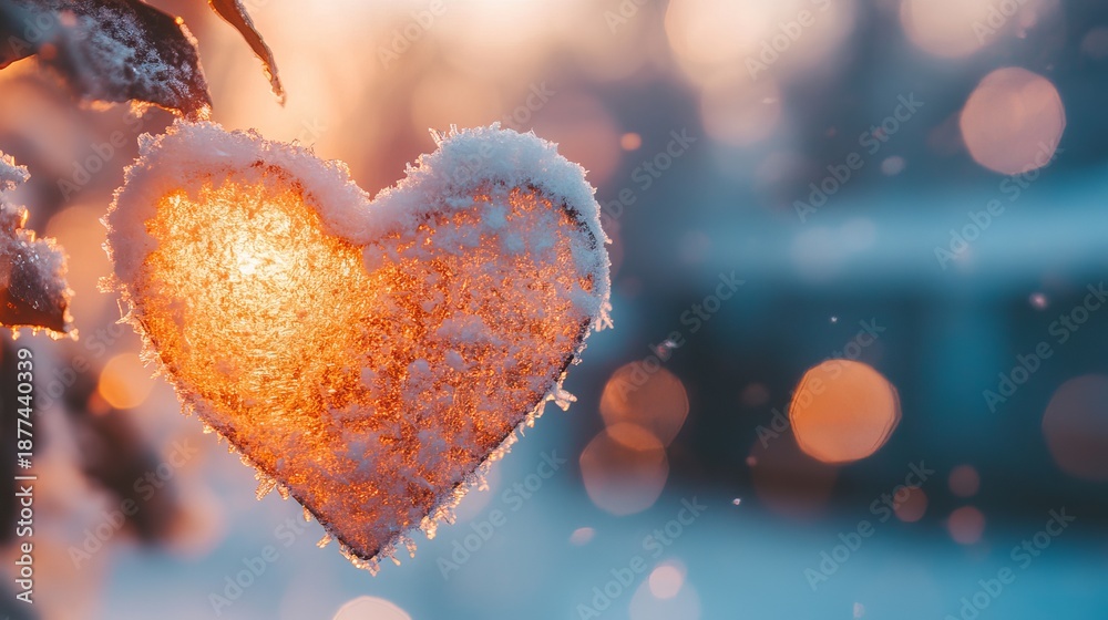 Obraz premium Dreamy winter snow bokeh heart abstract background
