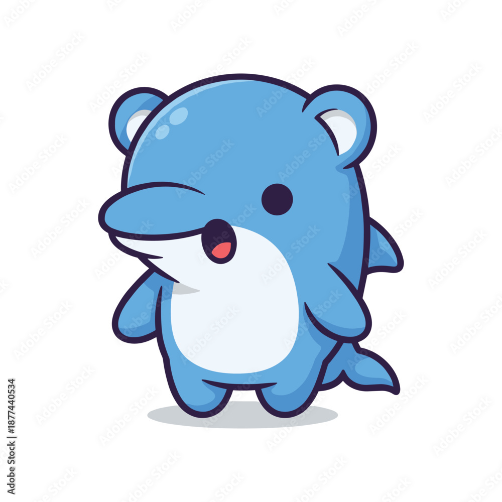 Naklejka premium Cartoon Blue Dolphin Character Illustration