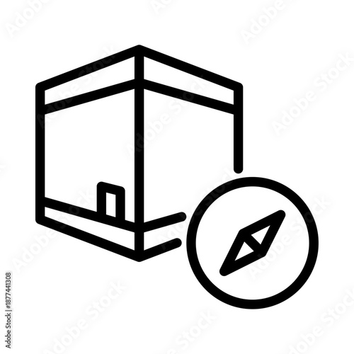 qibla outline icon. Kaaba black line illustration.