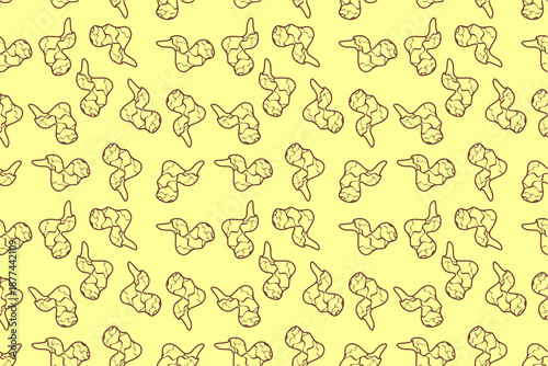 Doodle fried chicken seamless pattern background. Fried chicken wings doodle pattern. Doodle fried chicken wings pattern background. Fast food doodle pattern background.