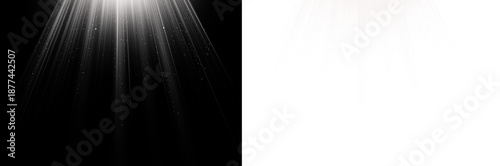 Dramatic White Light Rays Shining Down. Abstract Divine Light Beams from Above. Spotlight Light Rays Falling from Top