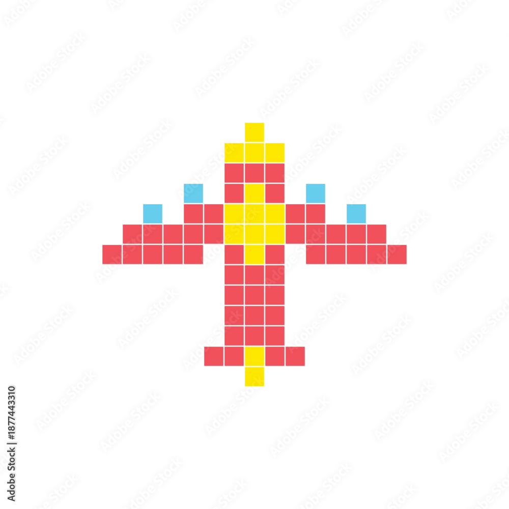 Obraz premium A flat pixel design made of geometric square color blocks on a clean icon layout. Pixel art aircraft