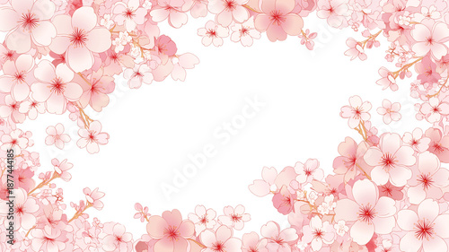 春らしい花々で彩る丸型フレーム素材 ナチュラル 背景イラスト シンプル装飾 花飾り デザインパーツ 使いやすい囲み素材 柔らかい印象の春風景