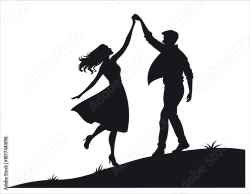Dancing Couple Silhouette Romantic Vector Illustration for Love Lifestyle Design