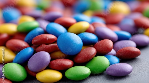 Colorful candy lies on a flat surface in a random pattern with no specific arrangement or order