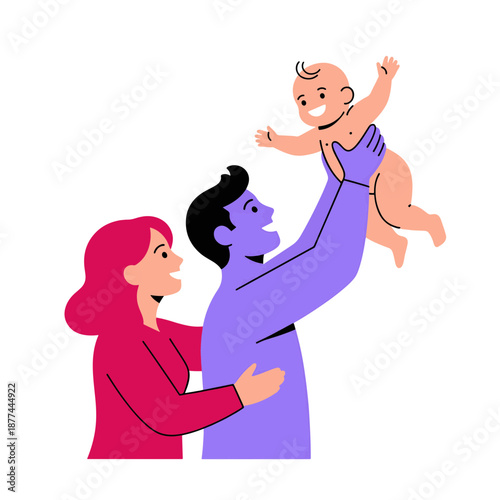 A joyful family scene where love is the love language as they play together with their happy baby