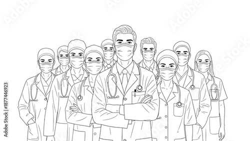 Group of confident healthcare professionals in medical masks