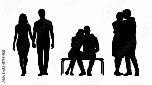 a collection of silhouettes depicting different stages of relationships from walking hand in hand to intimate embraces highlighting connection and love high quality professional detailed modern