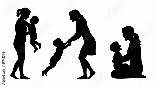 a silhouette depiction of a mother and child showing the stages of a child s growth and development from infancy to early childhood high quality professional