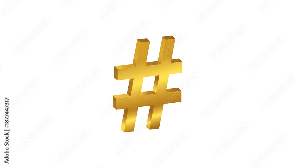 Obraz premium Golden Hashtag Symbol on White Background for Social Media.
