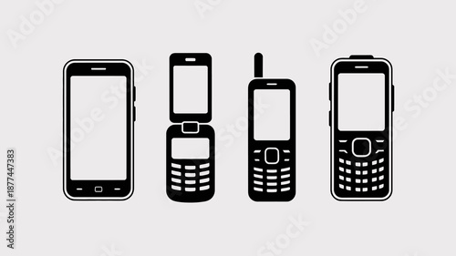 a visual depiction of mobile phone evolution showcasing four distinct devices representing different eras of cellular technology high quality professional detailed modern elegant stylish clean crisp