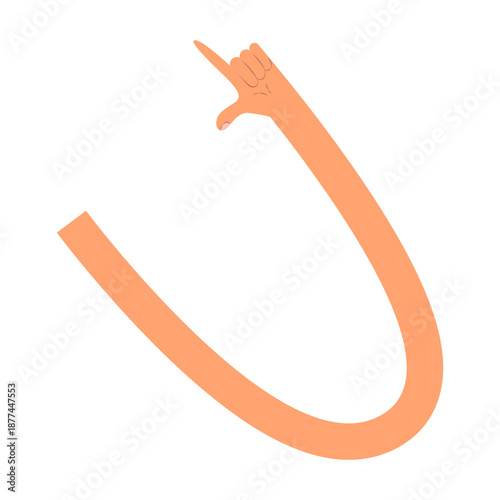 Long Flexible Arm Pointing Upwards Directional Cartoon Illustration