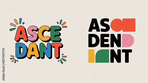 a vibrant split screen display showcases the ascending logo in colorful variations and a bold black and red design emphasizing brand identity high quality professional detailed