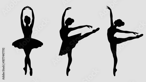 a striking silhouette depiction of three ballet dancers in various poses showcasing grace elegance and the artistry of classical dance high quality professional detailed modern elegant