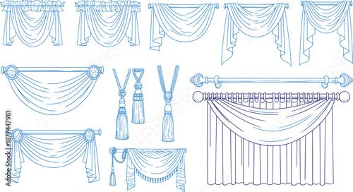 Elegant curtain and drapery design elements for interior decoration