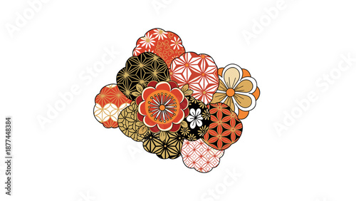 Elegant floral pattern with geometric elements in traditional japanese style