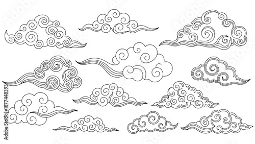 Elegant swirling cloud patterns in oriental style for creative designs