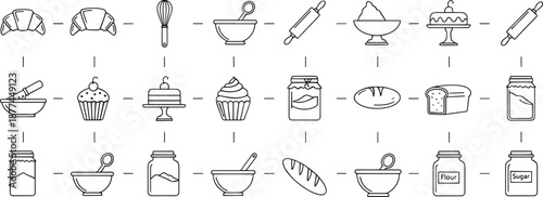 Collection of baking and cooking icons line design set