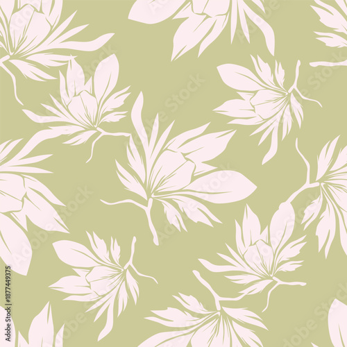 Elegant trendy vector ditsy floral seamless pattern design of beautiful abstract flowers and leaves. Foliage repeat texture background. Suitable for wallpaper, surface printing and textile