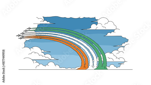 Air show jets creating colorful smoke trails in the sky