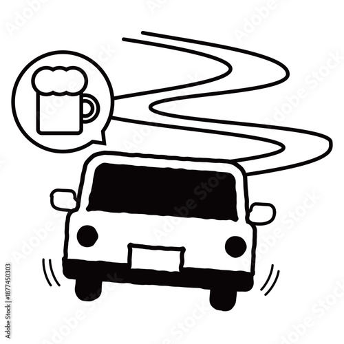 飲酒運転・酒気帯び運転・酒酔い運転　シンプルな白黒アイコン