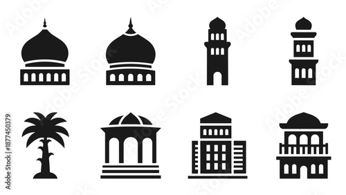 Silhouette icons collection of middle eastern architecture elements