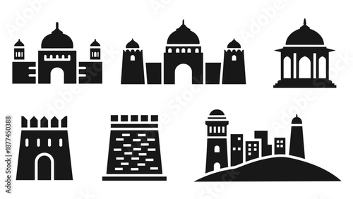Silhouette of middle eastern architecture set featuring iconic landmarks