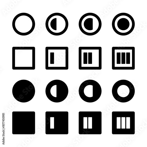 作業の進み具合が分かる円と四角のUIアイコンセット