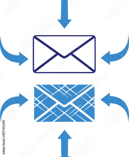 Email envelope icon surrounded by arrows, with outline and filled styles