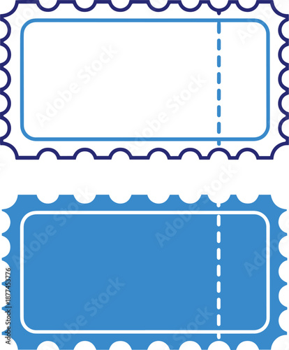 Ticket or coupon shapes on transparent and blue background