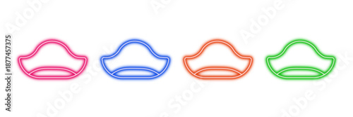 Neon glowing chef hat vector icons set, cooking, kitchen, food, restaurant, culinary, vibrant colorful digital design illustration on transparent background.