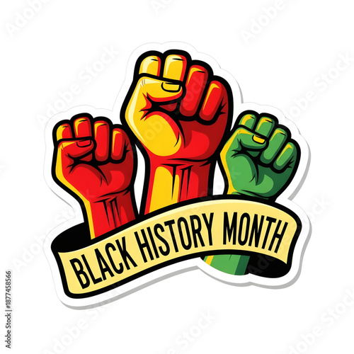 Vibrant Black History Month sticker with raised fists