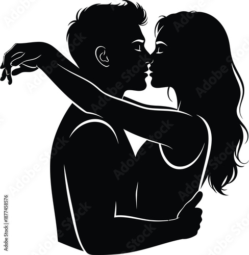 Romantic couple silhouette sharing a tender moment