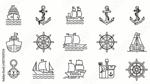 Nautical including ships anchors and steering wheels boat