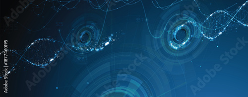 Futuristic molecules structure DNA strands, connected neural web