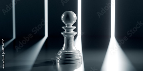 Εκτύπωση καμβά Silver Chess Pawn with Light Rays in Dark Background 3d Render image