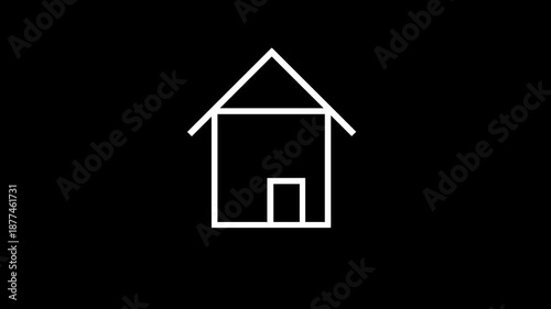 Simple house white line animation on transparent background