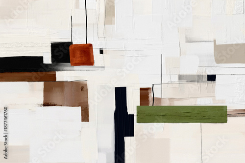  Abstract minimalist artwork with sculptural shapes and open space. Contemporary wall decor for modern interiors and professional design applications.