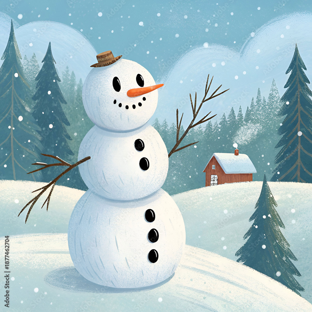 Obraz premium snowman illustration hand drawn digital art digit