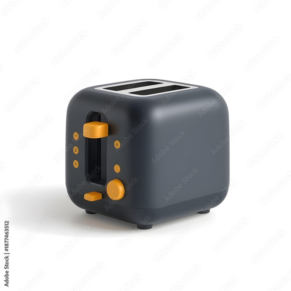 Fototapeta premium toaster 3d rendering isolated on white background cartoon plastic style dark navy black color with mustard yellow