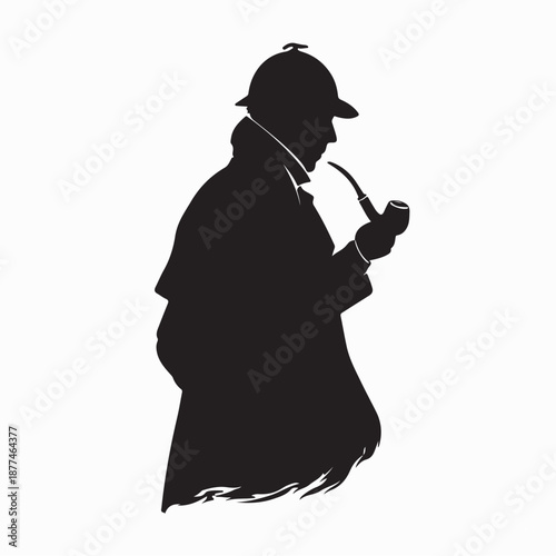 Sherlock Holmes Silhouette Vector Isolated on White Background