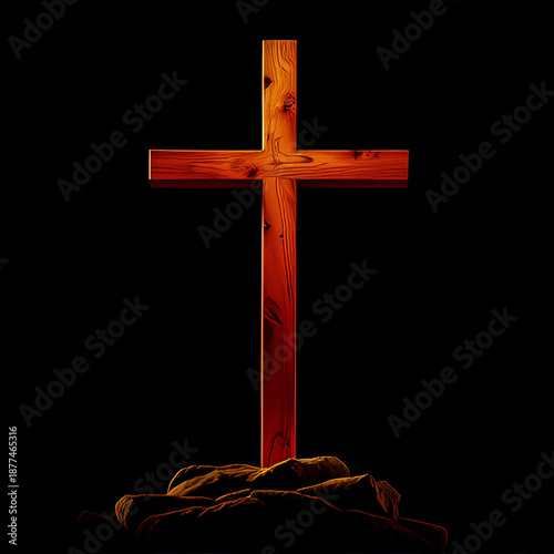 Wooden Christian Cross on Dark Background, Church Decorations, Spiritual Confinements, Spiritual Kits, Wooden Cross Symbols and Imagination